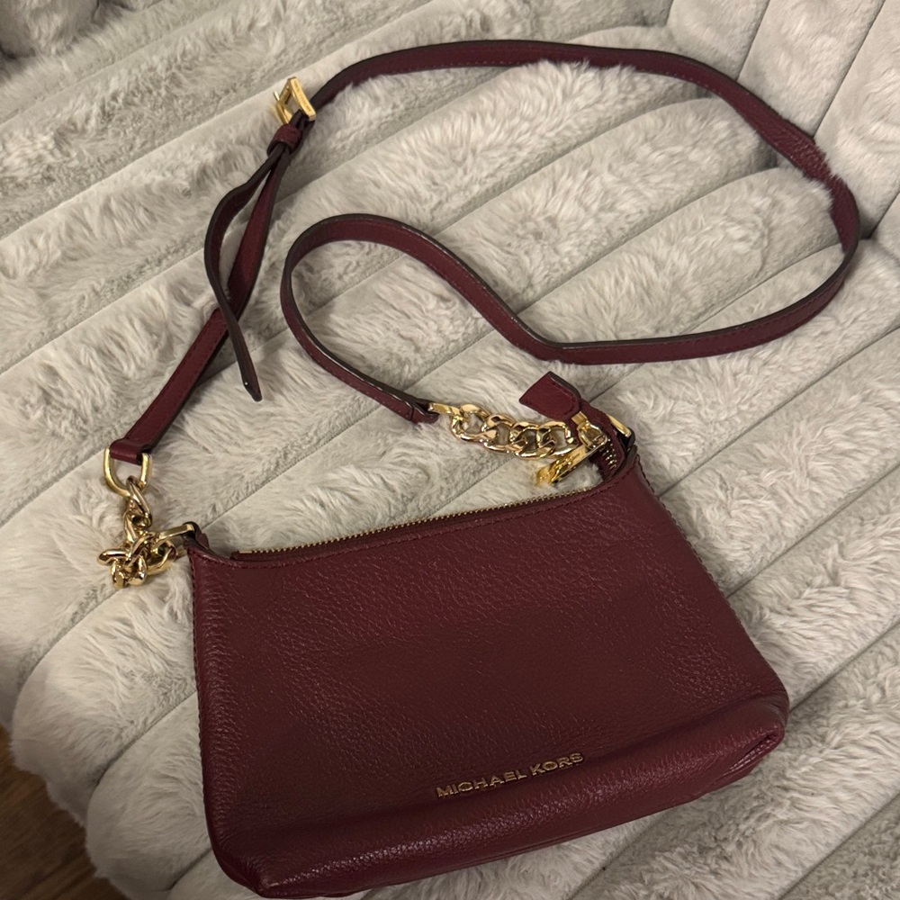 Michael Kors Wine Red Crossbody Bag with Gold Accents